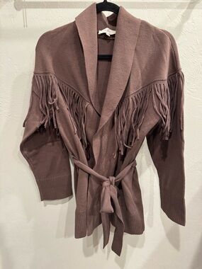 Loft Fringe Belted Cardigan Sweater